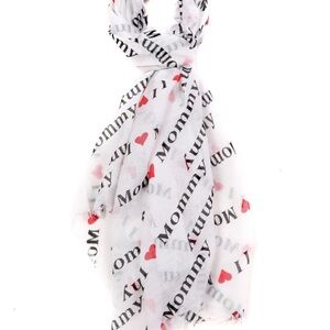 NEW. White Scarf with Black Text and Red Hearts